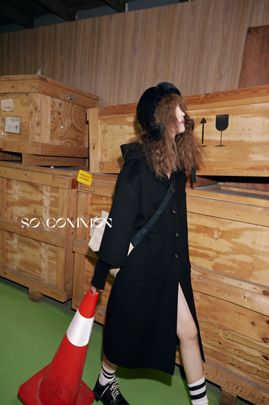 [CZ ZHANG] Big-name solid color casual hooded single-breasted long double-sided cashmere wool coat 21031