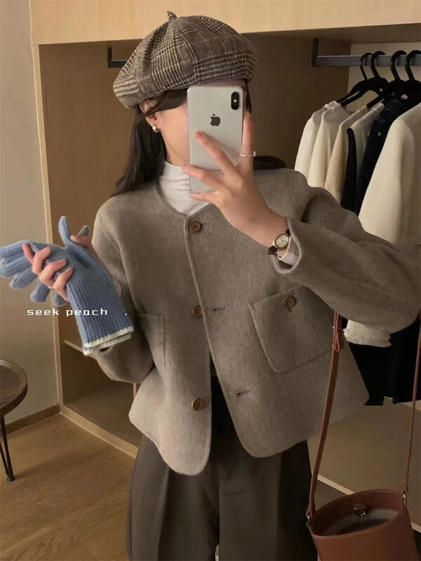 【SEEK PEACH】Single-breasted Neat Comfortable and Versatile Wool Jacket (including 100% wool) S7709# L