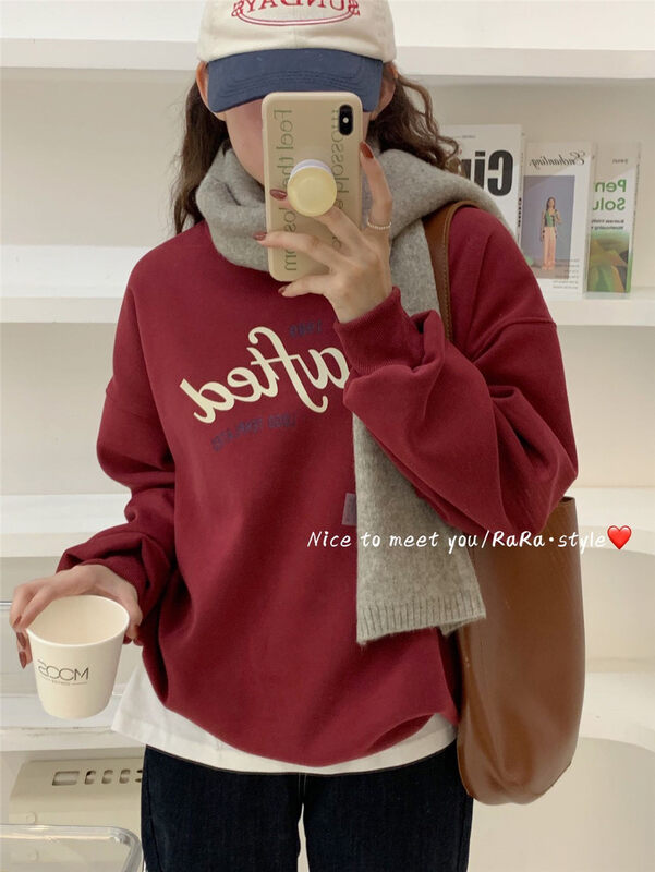【RARA】Casual loose letter print fleece sweater 5685# LSL