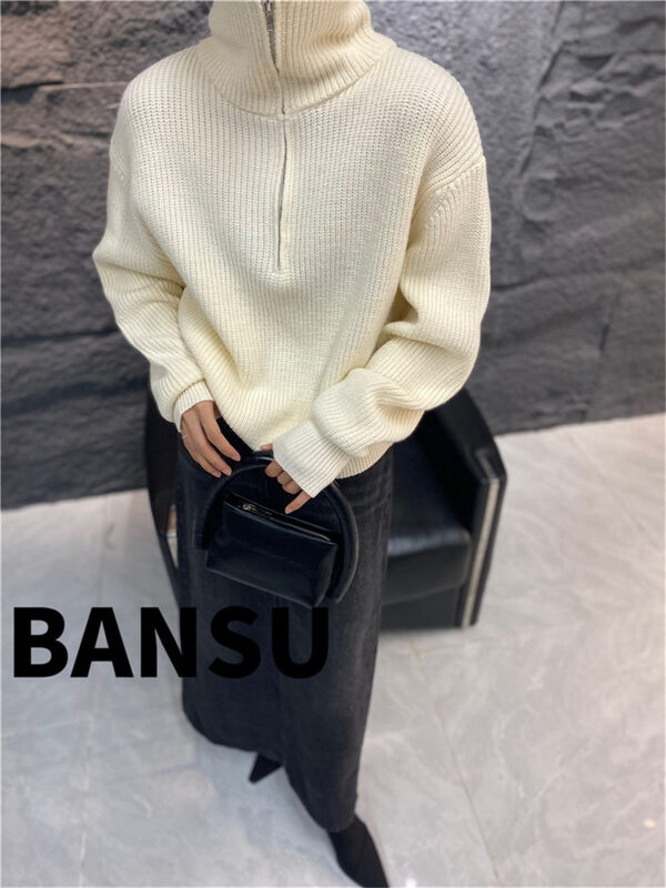 [Semi-plain] large lapel solid color zipper warm sweater 8930# ZJY