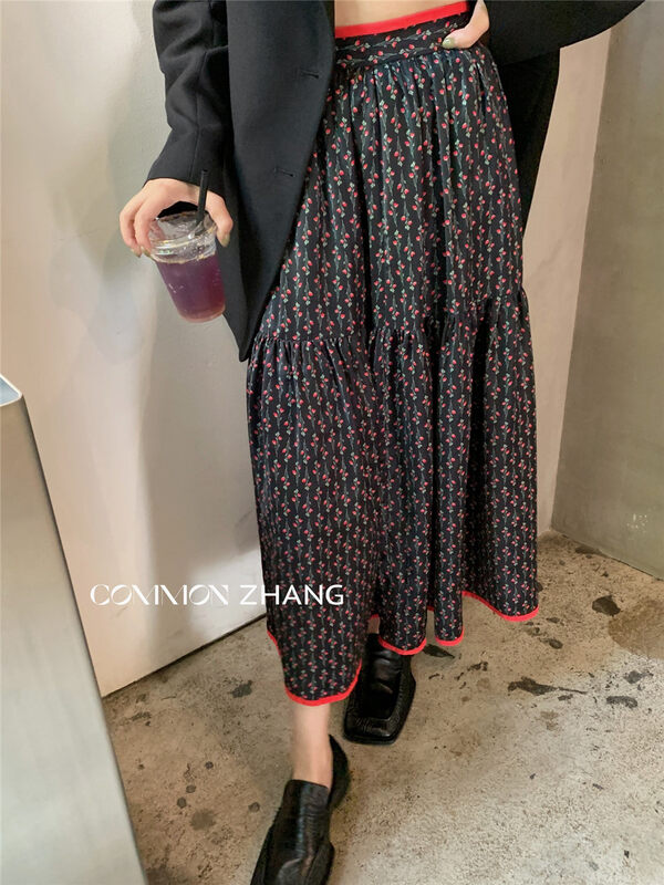 Original price 98.99! 【CZ ZHANG】Korean style fresh floral pleated midi skirt 82032# JHY