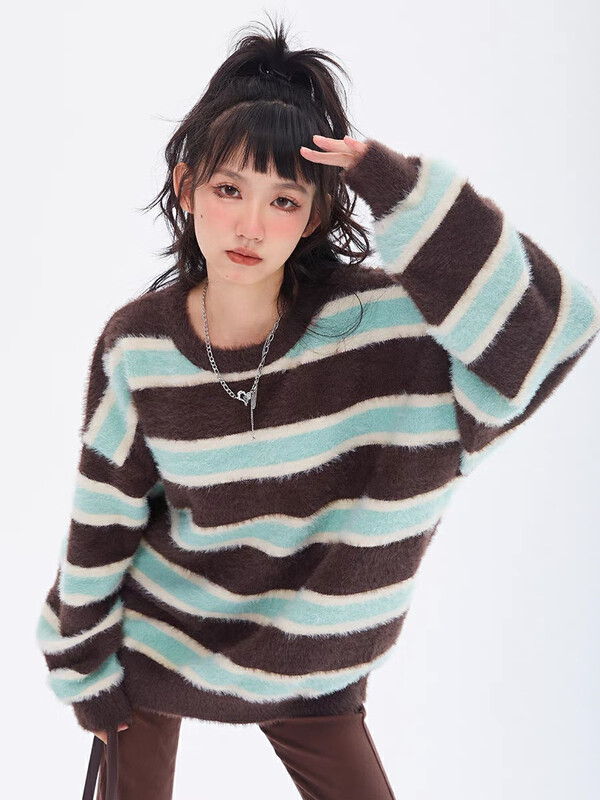 【KIKI STUDIO】Korean version waterproof mink knitted warm sweater 7019# HJY