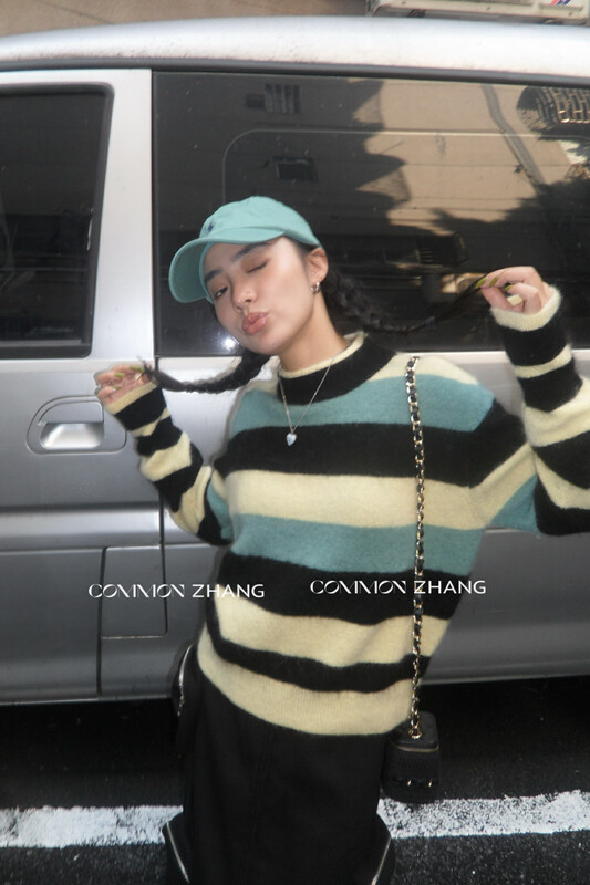 【CZ ZHANG】Aristocratic Mohair Striped Pullover Loose Casual Sweater 92057