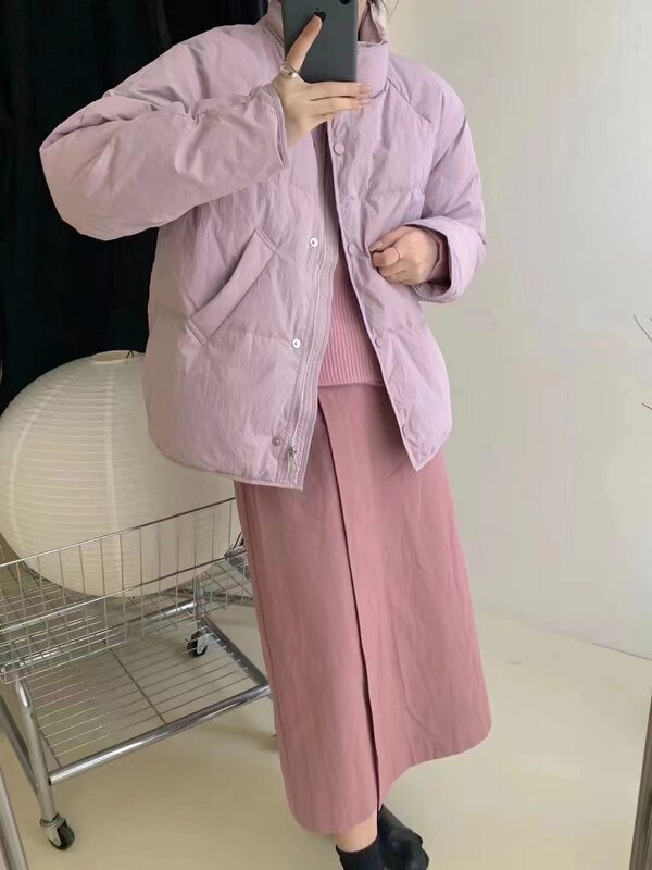 【WANWAN】Korean casual stand-up collar buttoned warm down jacket (including 90% white duck down) 2596# HBX
