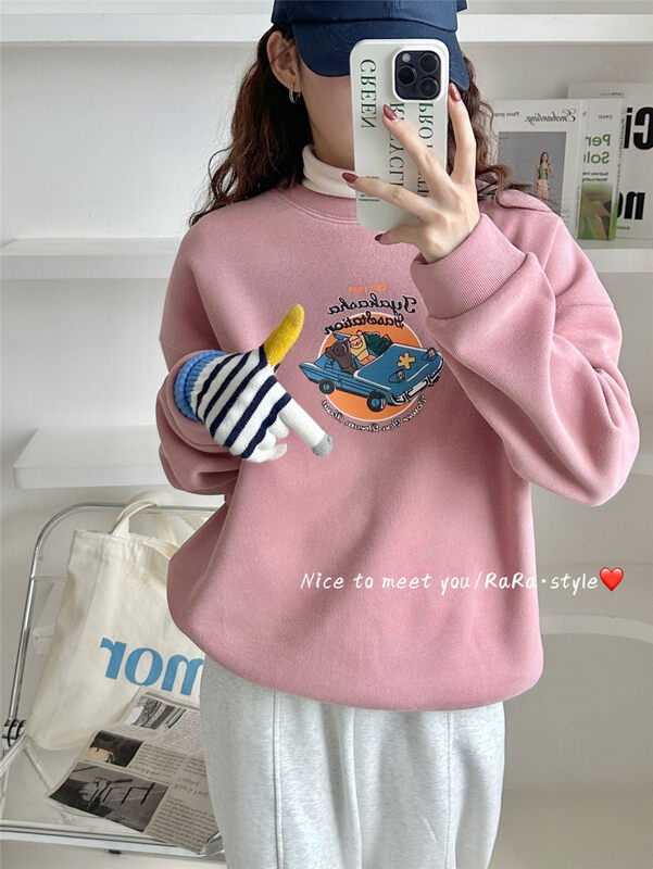 【RARA】Car Print Loose Fleece Sweater 30390# LSL