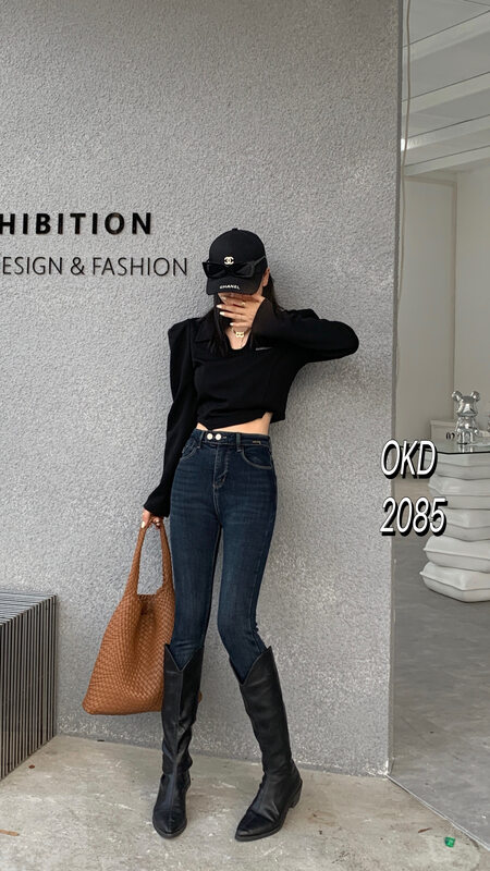 【OKD】High waist slim all-match jeans 2085# GY