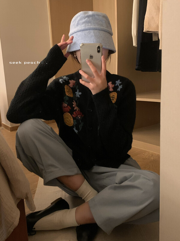 New in autumn! [SEEK PEACH] round neck single-breasted comfortable knitted cardigan 11835# L