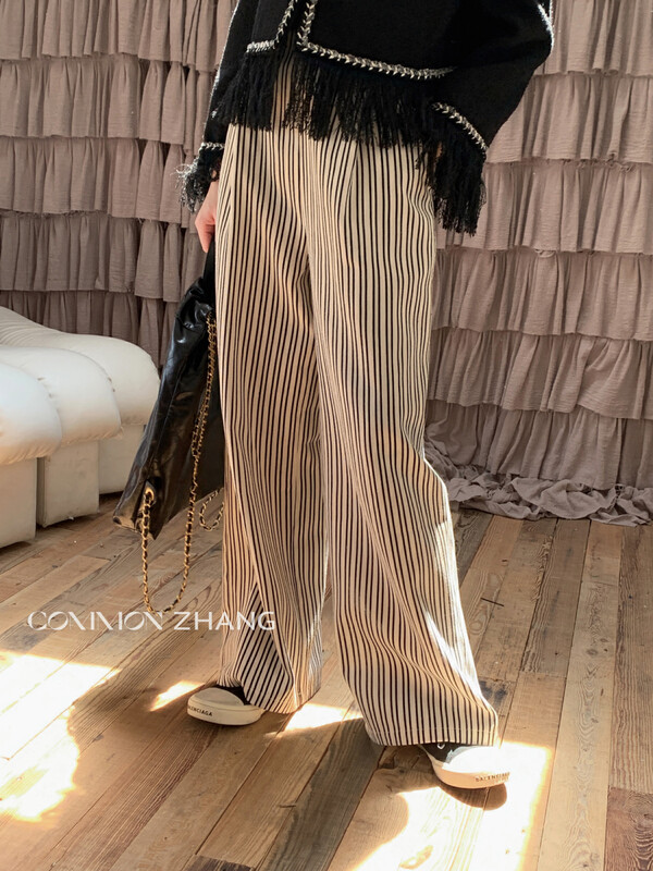 【CZ ZHANG】Fashion Stripe Loose Hip Cover Long Casual Pants 82142-1# JHY