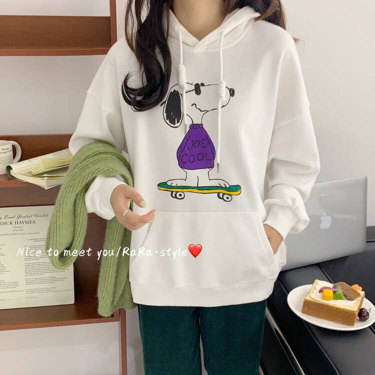 [HIIOIO] Hooded Cartoon Print Loose Casual Sweater 87187# LSL