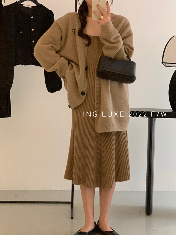 【ING】Lazy loose all-match cardigan sweater w3792