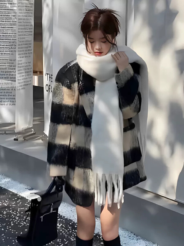 【KIKI STUDIO】Korean style fashion check coat 7067# HJY