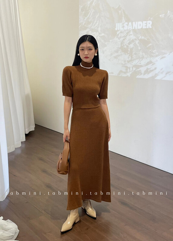 【TABMINI】Korean Simple Knit Sweater + High Waist Skirt Set Q15315-A# WPL