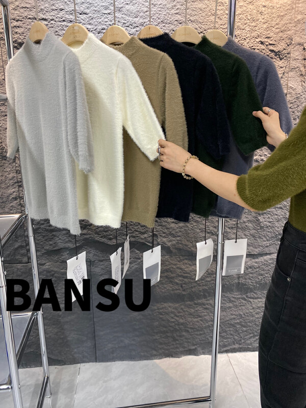 [Semi-plain] stand-up collar solid color mid-sleeve knitted sweater L1120# ZJY