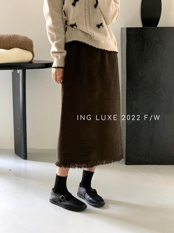 【ING】Temperament high waist fringed straight skirt w3958