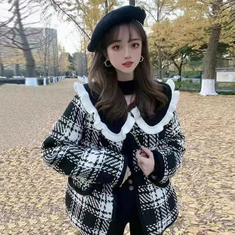 【KIKI STUDIO】Korean version of college style short jacket with large lapel (with removable collar) 7024# HJY