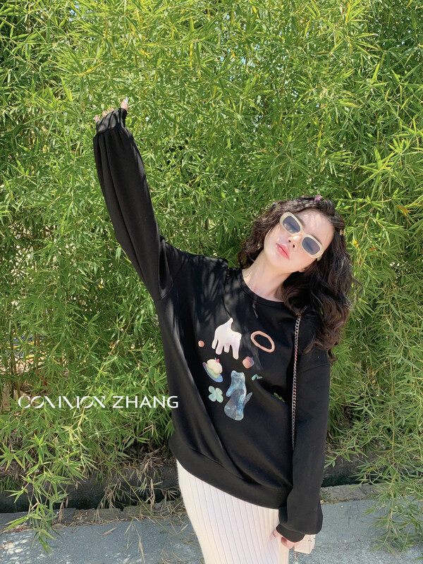 【CZ ZHANG】Casual Lazy Wind Loose Pullover Fun Pattern Printed Sweatshirt 82265# JHY
