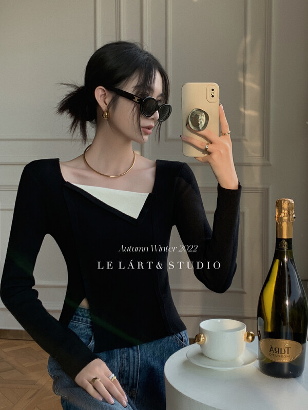 【LE LART】French designer style color blocking pullover sweater warm sweater TH103# JHY