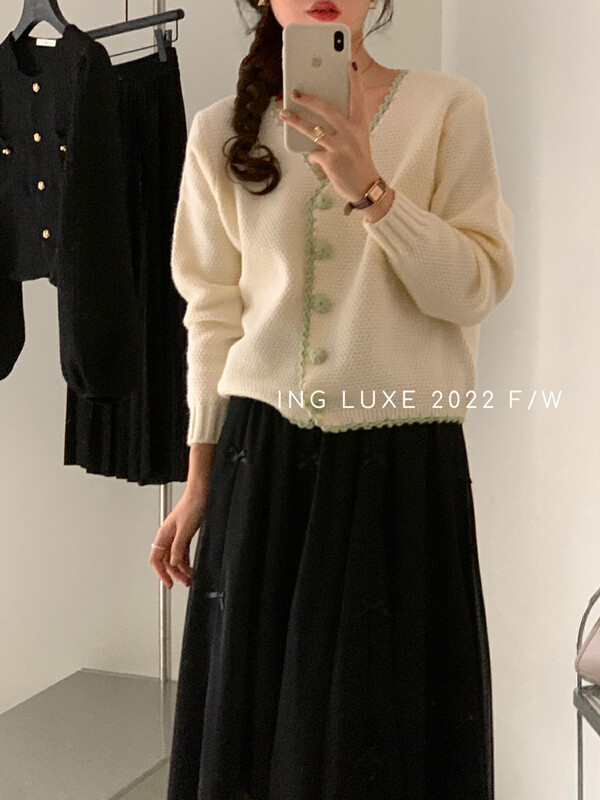 【ING】French small fragrant style hand-wrapped design sweater w3771