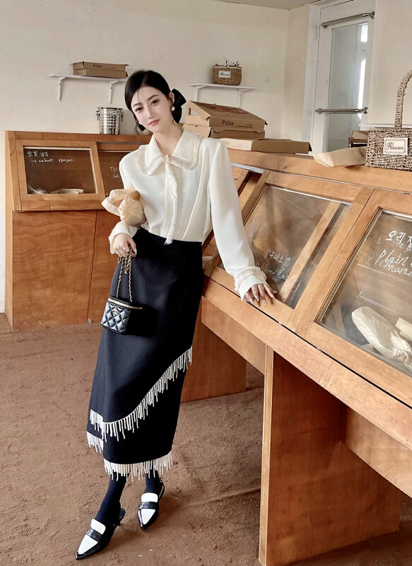 【BENYAN】lavame fringed pearl skirt skirt 6538
