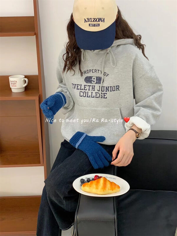 [RARA] Letter Print Hooded Fleece Casual Sweater 79500# LSL