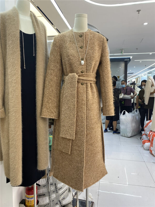 【SEASONS】Single-breasted solid color versatile and comfortable wool coat (with belt) (including 70% wool) 66210# WPL