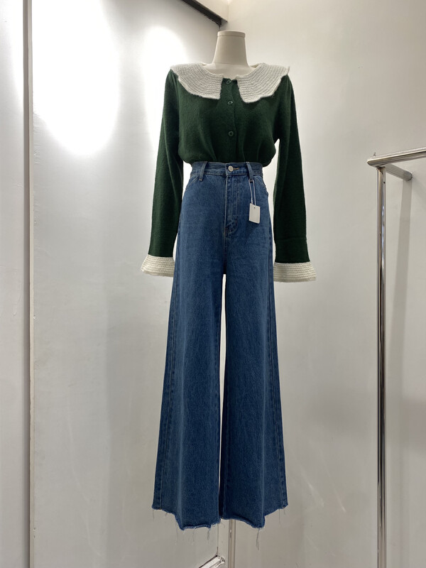 New in autumn!【VIVIS TYPE】Korean version of all-match thin and raw wide-leg jeans 7801# HJY
