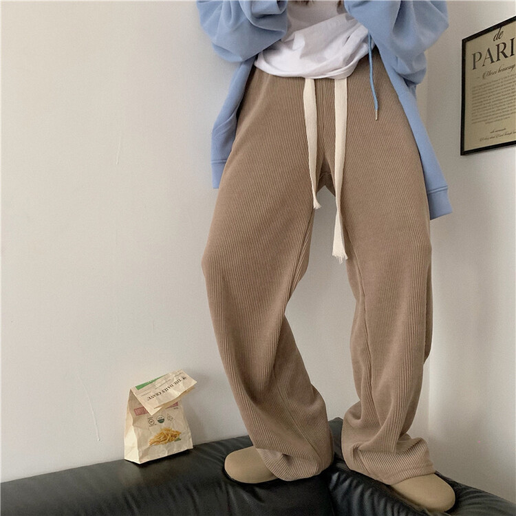 New in winter! [Timely rain] Korean style ins lazy design stripes anti-pattern all-match casual pants 74179# WPL