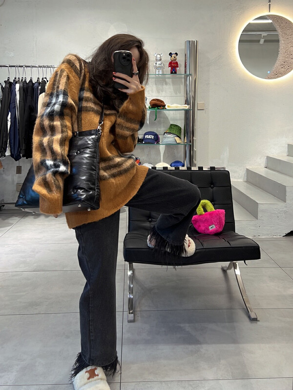 【YT】Plaid mohair knitted pullover sweater Z60275# PCZ