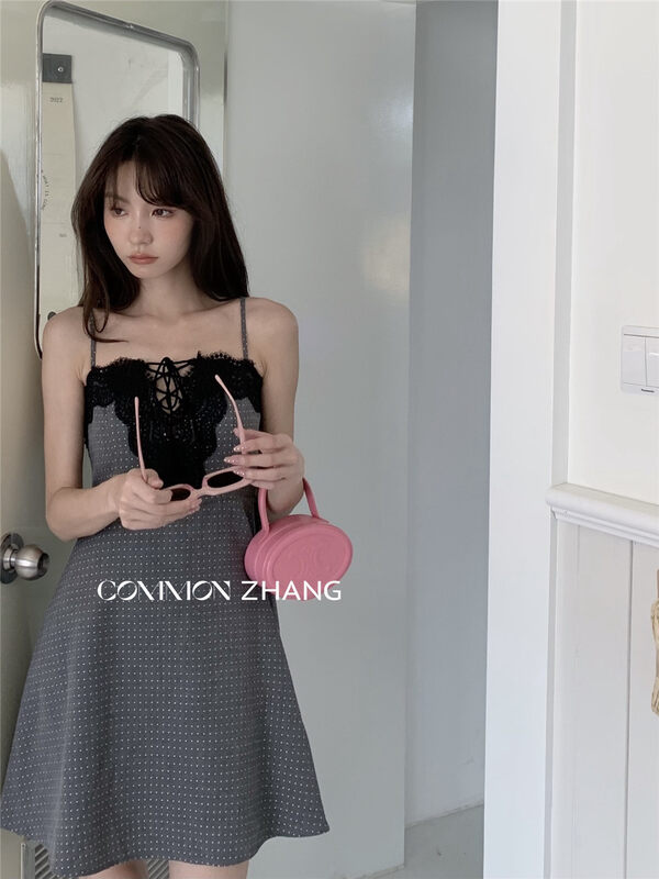 【CZ ZHANG】Fashionable niche lace stitching suspender dress 82016# JHY