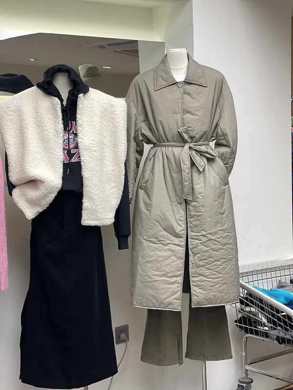 [TRUSTME] Big-name simple solid color cotton coat mid-length waist cotton coat (with belt) 40258