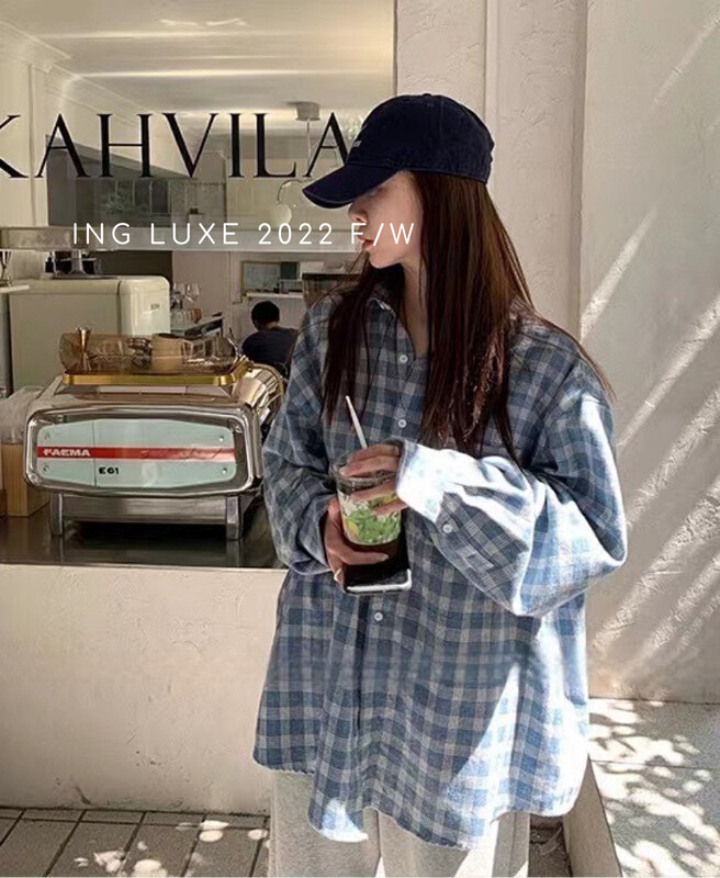 【ING】Korean loose retro casual bf style shirt 9523