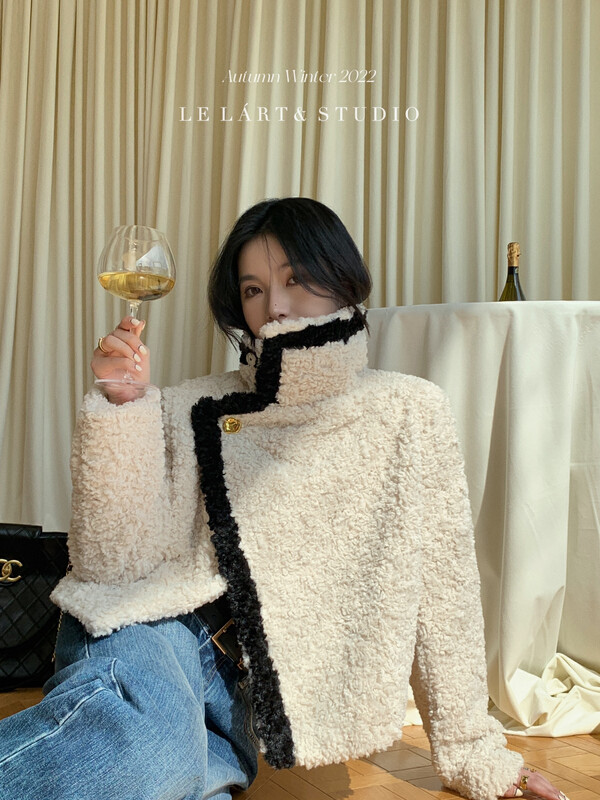 [LE LART] French Hepburn style small fragrant style gold buckle decoration faux fur imitation fur coat fur LL3358