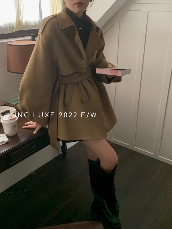 【ING】Korean style loose and slim waisted woolen coat 8237