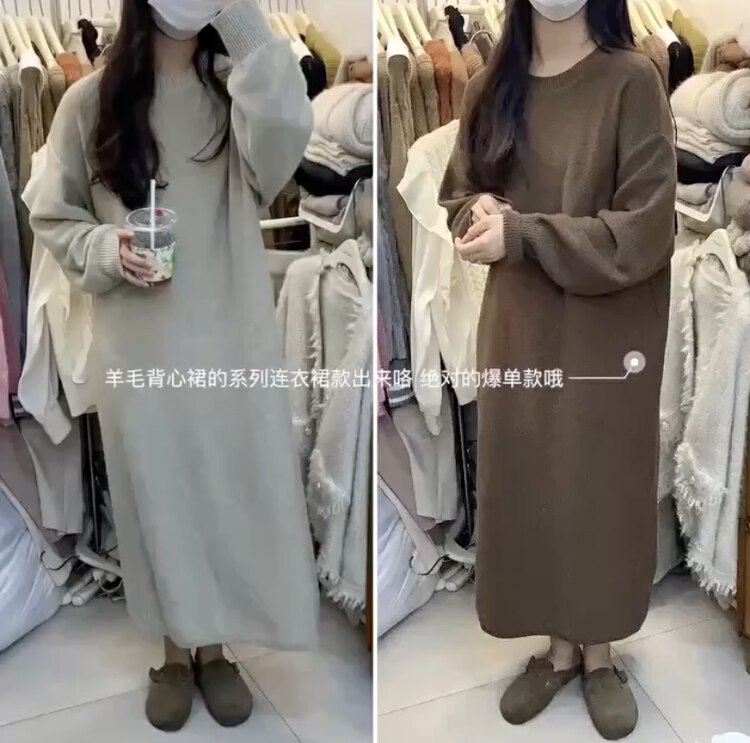 New in winter! [WANWAN] Korean round neck loose long dress 0092# HBX