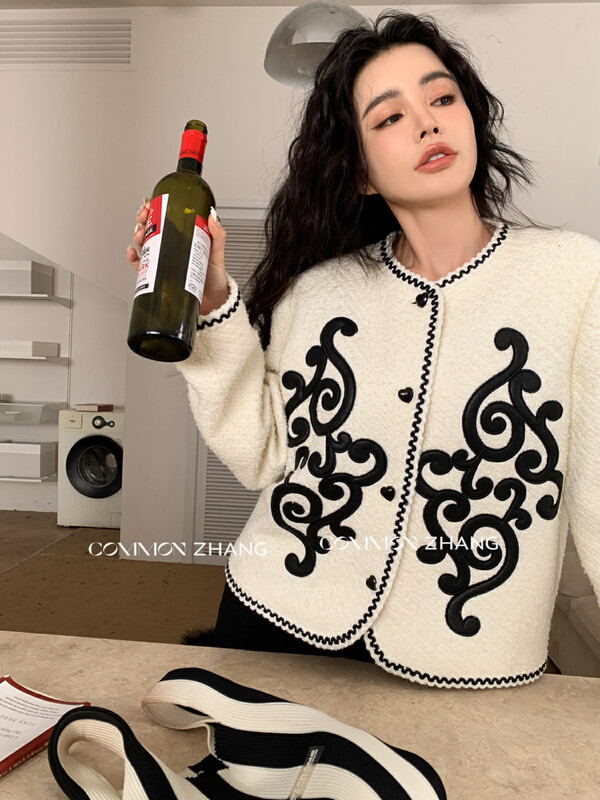 【CZ ZHANG】Vintage Chinese style embroidered single-breasted tweed suit 82158# JHY