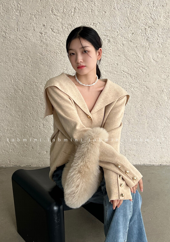 New for winter!  【TABMINI】Casual and simple navy collar knitted cardigan Q15247-A# WPL