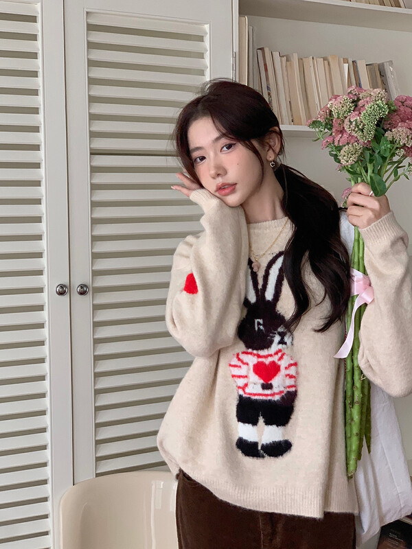 [Timely rain] Korean style ins retro design warm sweater (including 48.4% wool) B2776# WPL