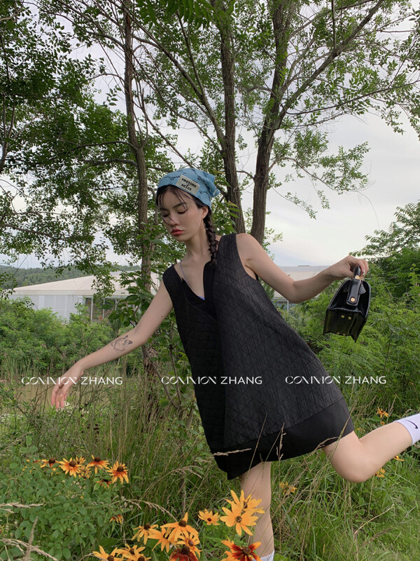【CZ ZHANG】Design stitching jacquard suspender skirt dress 82123