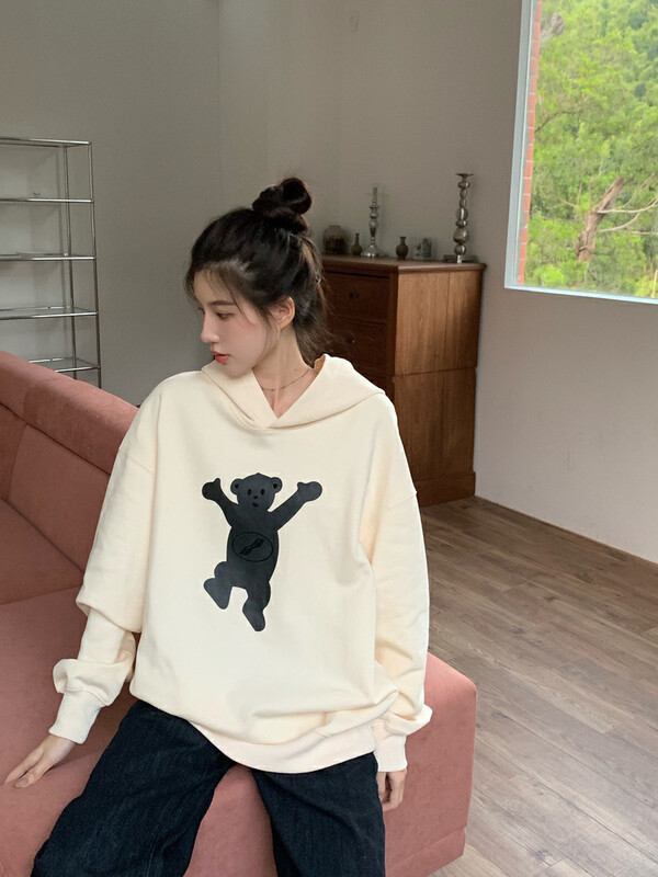 【YT】Cartoon bear print hooded fleece sweater WY58237# PCZ