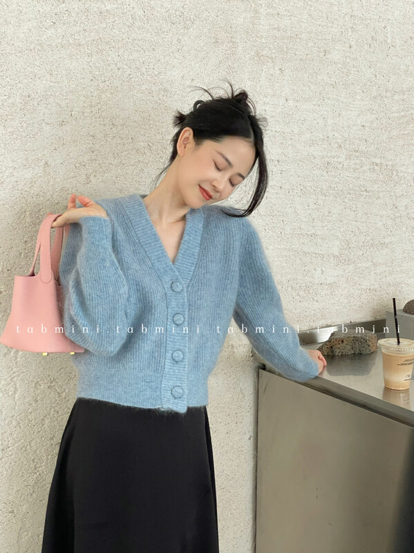 Autumn is new! [TABMINI] Gentle style V-neck single-breasted all-match warm sweater Q15303-A# WPL