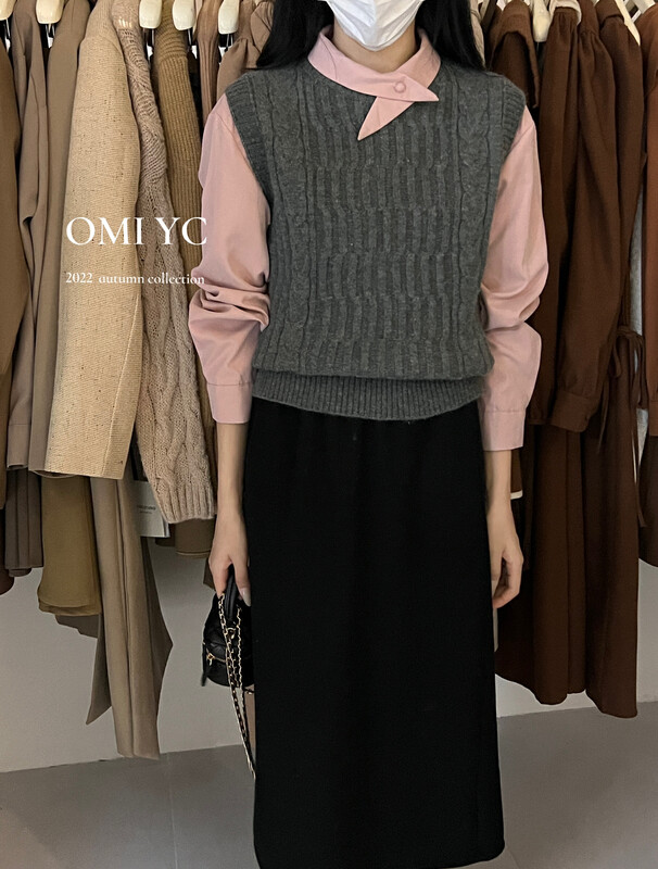 【O MI】Warm Twist Sleeveless Vest 3347# FHX