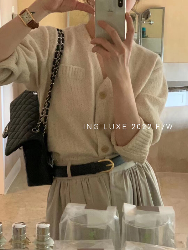 【ING】Korean style simple single-breasted sweater sweater w3866
