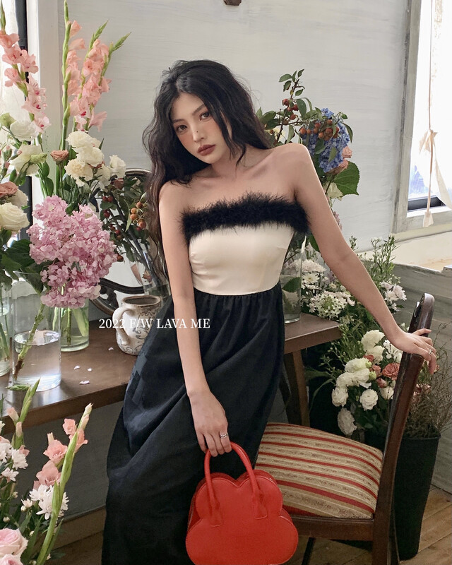 【BENYAN】Feather Tube Top Dress Dress 6302