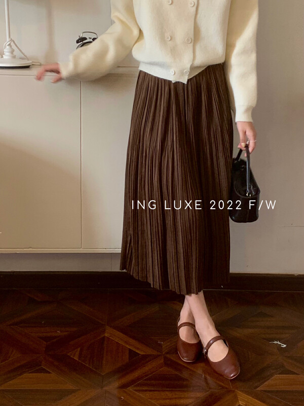 【ING】Autumn and winter drape A-line pleated skirt 8178# FHX