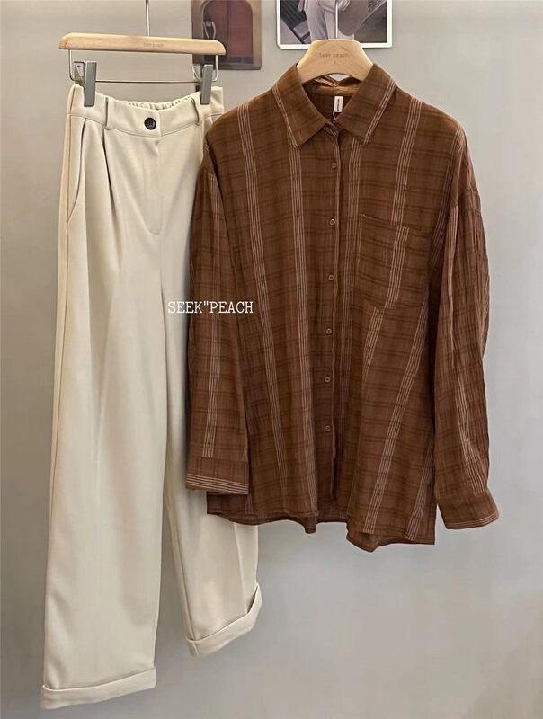 【SEEK PEACH】Plaid single-breasted comfortable shirt (only sells shirts) YS1-5888# L