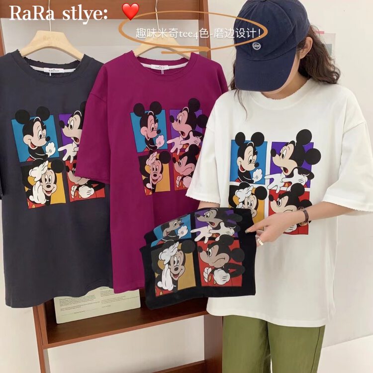 New in autumn! [RARA] Mickey print loose short-sleeved T-shirt (without shawl) 79283# LSL