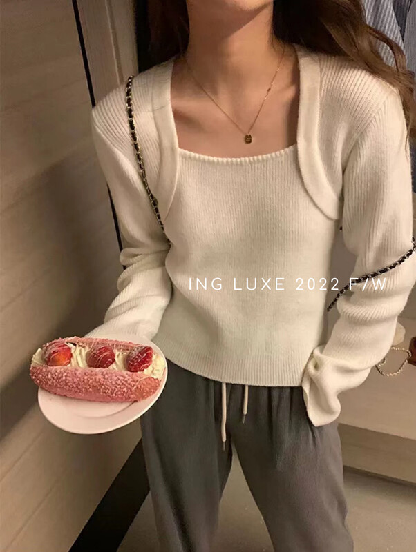 【ING】Korean style square neck long-sleeved sweater w3805# FHX