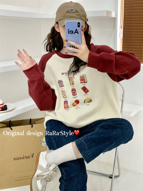 【RARA】Cartoon Print Casual Retro Long Sleeve T-Shirt 30370# LSL