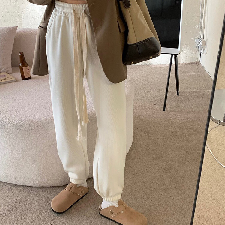 [Timely rain] Korean style ins design sense thickened baby velvet lazy drawstring casual pants S117# WPL