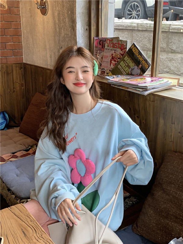 [Timely rain] Korean style ins sweet age-reducing candy color three-dimensional flower sweater D2178# WPL